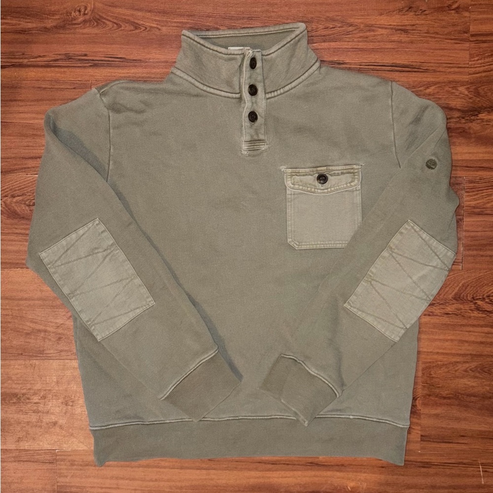 Vintage Y2K Timberland River Sweatshirt with elbow patches and a front pocket